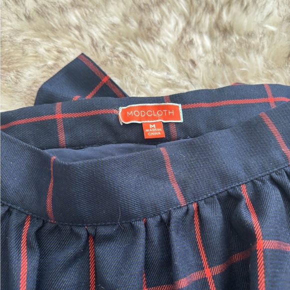 ModCloth Navy Red Plaid Bow Skirt - Picture 3 of 3